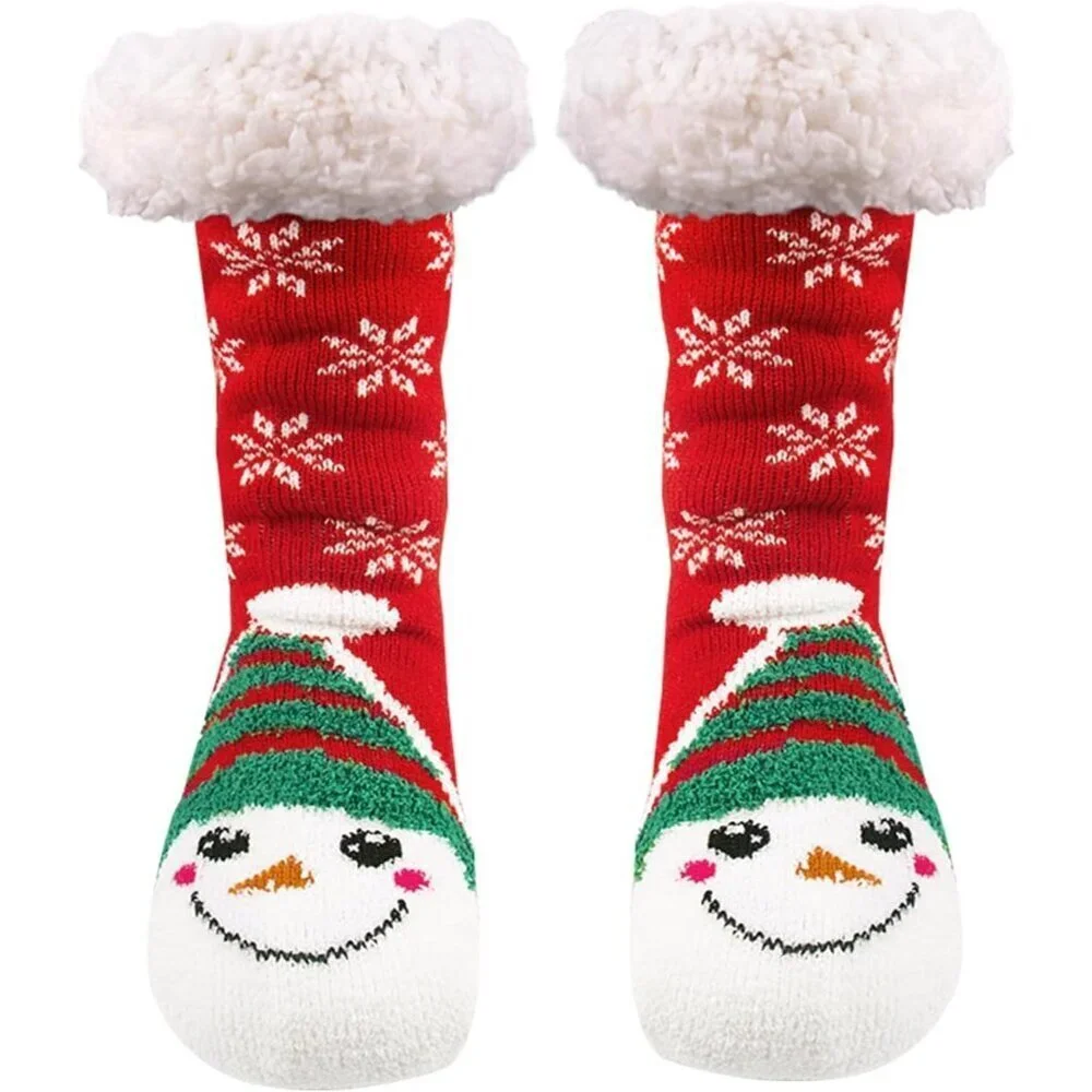 Women's Snowman Winter Warm Grip Fluzzy Cozy Soft Thick Mid-calf Socks